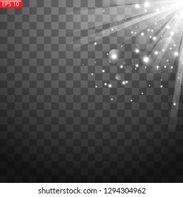 Vector transparent sunlight special lens flare light effect. Sun flash with rays and spotlight