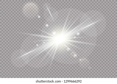 Vector transparent sunlight special lens flare light effect. Sun flash with rays and spotligh