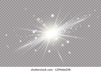 Vector transparent sunlight special lens flare light effect. Sun flash with rays and spotligh