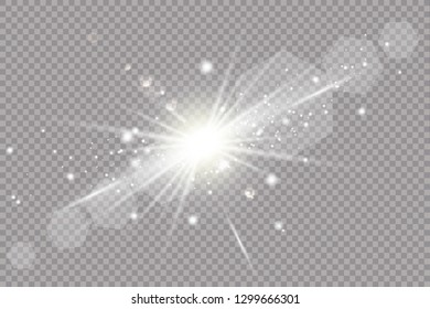Vector transparent sunlight special lens flare light effect. Sun flash with rays and spotligh