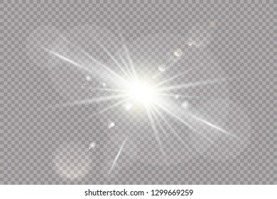 Vector transparent sunlight special lens flare light effect. Sun flash with rays and spotligh. Glow light effect. Starburst with sparkles on transparent background.