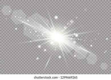 Vector transparent sunlight special lens flare light effect. Sun flash with rays and spotligh. Glow light effect. Starburst with sparkles on transparent background.