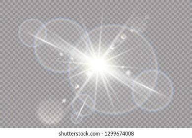 Vector transparent sunlight special lens flare light effect. Sun flash with rays and spotlight