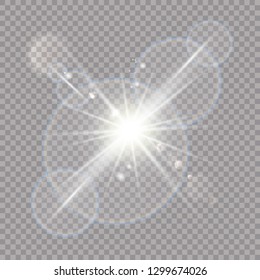 Vector transparent sunlight special lens flare light effect. Sun flash with rays and spotlight