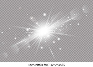 Vector transparent sunlight special lens flare light effect. Sun flash with rays and spotligh. Glow light effect. Starburst with sparkles on transparent background.