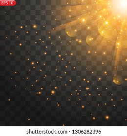 Vector transparent sunlight special lens flare light effect. Sun flash with rays and spotlight