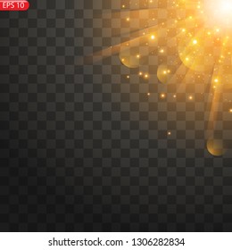 Vector transparent sunlight special lens flare light effect. Sun flash with rays and spotlight