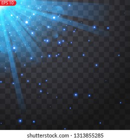Vector transparent sunlight special lens flare light effect. Sun flash with rays and spotlight