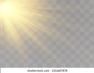 Vector transparent sunlight special lens flash light effect.front sun lens flash. Vector blur in the light of radiance. Element of decor. Horizontal stellar rays and searchlight.