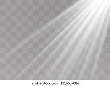 Vector transparent sunlight special lens flash light effect.front sun lens flash. Vector blur in the light of radiance. Element of decor. Horizontal stellar rays and searchlight.