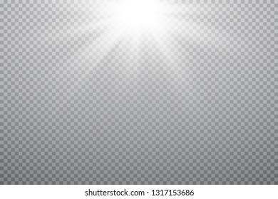 Vector transparent sunlight special lens flash light effect.front sun lens flash. Vector blur in the light of radiance. Element of decor. Horizontal stellar rays and searchlight.