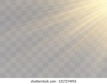 Vector transparent sunlight special lens flash light effect.front sun lens flash. Vector blur in the light of radiance. Element of decor. Horizontal stellar rays and searchlight.