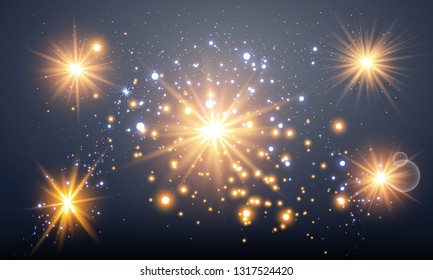 Vector transparent sunlight special lens flare light effect.  Sparkling magic dust particles