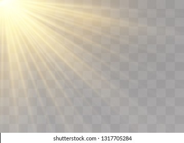 Vector transparent sunlight special lens flash light effect.front sun lens flash. Vector blur in the light of radiance. Element of decor. Horizontal stellar rays and searchlight.