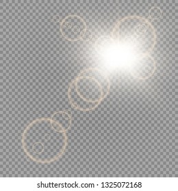 Vector transparent sunlight special lens flare light effect. Sun flash with rays and spotlight