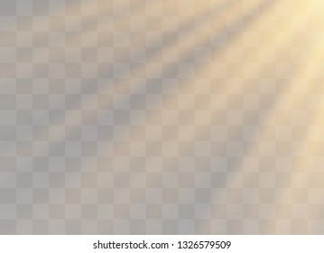 Vector transparent sunlight special lens flash light effect.front sun lens flash. Vector blur in the light of radiance. Element of decor. Horizontal stellar rays and searchlight.
