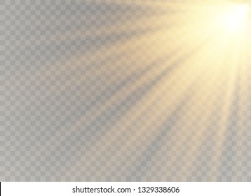 Vector transparent sunlight special lens flash light effect.front sun lens flash. Vector blur in the light of radiance. Element of decor. Horizontal stellar rays and searchlight.