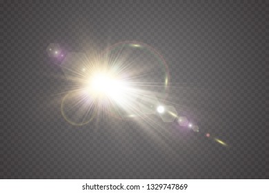 Vector transparent sunlight special lens flare light effect. Sun flash with rays and spotlight