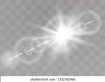 Vector transparent sunlight special lens flash light effect.front sun lens flash. Vector blur in the light of radiance. Element of decor.