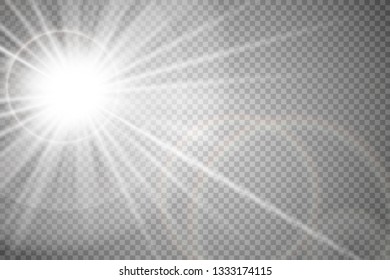 Vector transparent sunlight special lens flare light effect. Sun flash with rays and spotlight