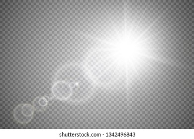 Vector transparent sunlight special lens flare light effect. Sun flash with rays and spotlight