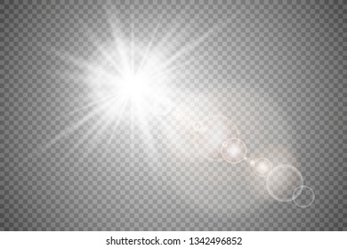 Vector transparent sunlight special lens flare light effect. Sun flash with rays and spotlight