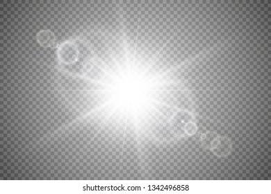 Vector transparent sunlight special lens flare light effect. Sun flash with rays and spotlight