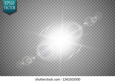 Vector transparent sunlight special lens flare light effect. Sun flash with rays and spotlight