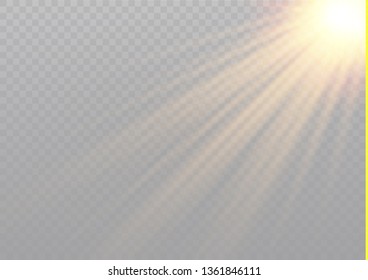 Vector transparent sunlight special lens flash light effect.front sun lens flash. Vector blur in the light of radiance. Element of decor. Horizontal stellar rays and searchlight.