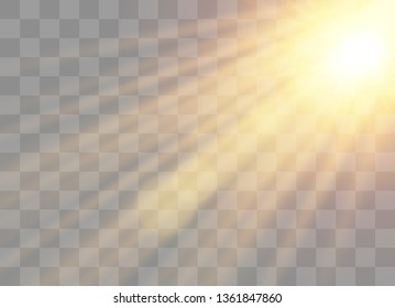 Vector transparent sunlight special lens flash light effect.front sun lens flash. Vector blur in the light of radiance. Element of decor. Horizontal stellar rays and searchlight.