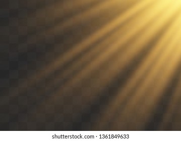 Vector transparent sunlight special lens flash light effect.front sun lens flash. Vector blur in the light of radiance. Element of decor. Horizontal stellar rays and searchlight.
