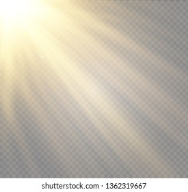 Vector transparent sunlight special lens flash light effect.front sun lens flash. Vector blur in the light of radiance. Element of decor. Horizontal stellar rays and searchlight.