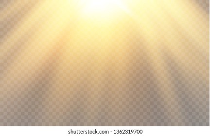 Vector transparent sunlight special lens flash light effect.front sun lens flash. Vector blur in the light of radiance. Element of decor. Horizontal stellar rays and searchlight.