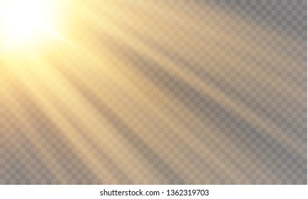 Vector transparent sunlight special lens flash light effect.front sun lens flash. Vector blur in the light of radiance. Element of decor. Horizontal stellar rays and searchlight.