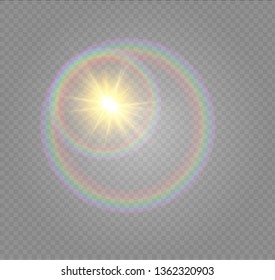Vector transparent sunlight special lens flash light effect.front sun lens flash. Vector blur in the light of radiance. Element of decor. Horizontal stellar rays and searchlight.