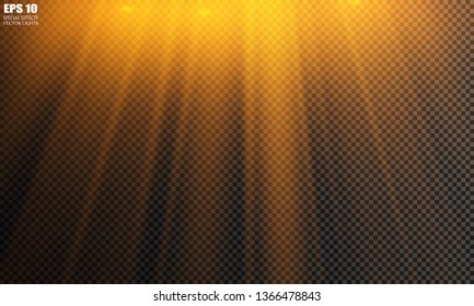 Vector transparent sunlight special lens flash light effect.front sun lens flash. Vector blur in the light of radiance. Element of decor. Horizontal stellar rays and searchlight. 