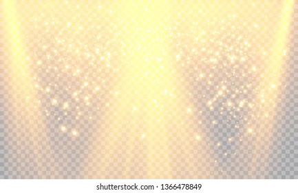 Vector transparent sunlight special lens flash light effect.front sun lens flash. Vector blur in the light of radiance. Element of decor. Horizontal stellar rays and searchlight. 