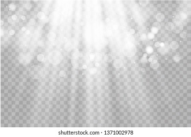 Vector transparent sunlight special lens flash light effect.front sun lens flash. Vector blur in the light of radiance. Element of decor. Horizontal stellar rays and searchlight.