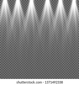 Vector transparent sunlight special lens flash light effect.front sun lens flash. Vector blur in the light of radiance. Element of decor. Horizontal stellar rays and searchlight. 