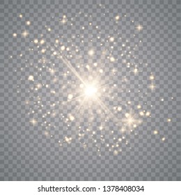 Vector transparent sunlight special lens flare light effect. Gold glitter. Star burst with sparkles. dust effect. vector illustration eps 10.