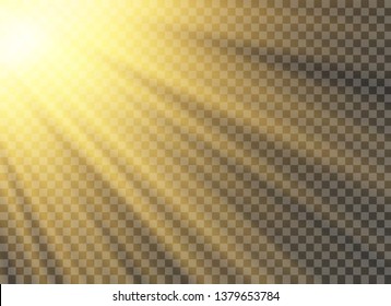 Vector transparent sunlight special lens flash light effect.front sun lens flash. Vector blur in the light of radiance. Element of decor. Horizontal stellar rays and searchlight.