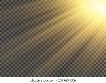 Vector transparent sunlight special lens flash light effect.front sun lens flash. Vector blur in the light of radiance. Element of decor. Horizontal stellar rays and searchlight.