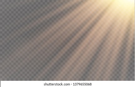 Vector transparent sunlight special lens flash light effect.front sun lens flash. Vector blur in the light of radiance. Element of decor. Horizontal stellar rays and searchlight.