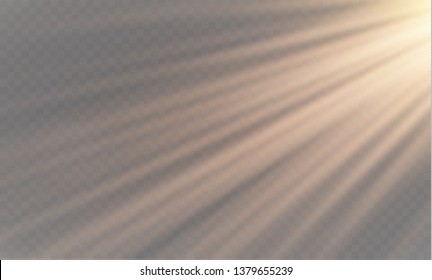 Vector transparent sunlight special lens flash light effect.front sun lens flash. Vector blur in the light of radiance. Element of decor. Horizontal stellar rays and searchlight.