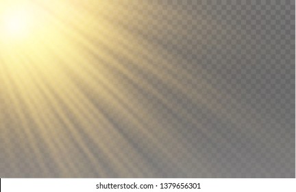 Vector transparent sunlight special lens flash light effect.front sun lens flash. Vector blur in the light of radiance. Element of decor. Horizontal stellar rays and searchlight.