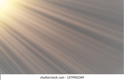 Vector transparent sunlight special lens flash light effect.front sun lens flash. Vector blur in the light of radiance. Element of decor. Horizontal stellar rays and searchlight.