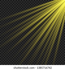 Vector transparent sunlight special lens flash light effect.front sun lens flash. Vector blur in the light of radiance. Element of decor. Horizontal stellar rays and searchlight. 