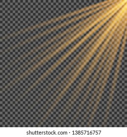 Vector transparent sunlight special lens flash light effect.front sun lens flash. Vector blur in the light of radiance. Element of decor. Horizontal stellar rays and searchlight. 