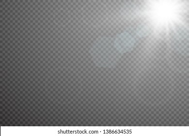 Vector transparent sunlight special lens flare light effect. Sun flash with rays and spotlight