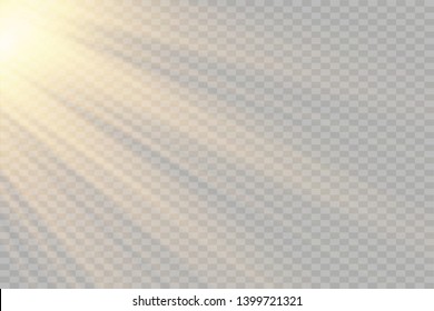 Vector transparent sunlight special lens flash light effect.front sun lens flash. Vector blur in the light of radiance. Element of decor. Horizontal stellar rays and searchlight.